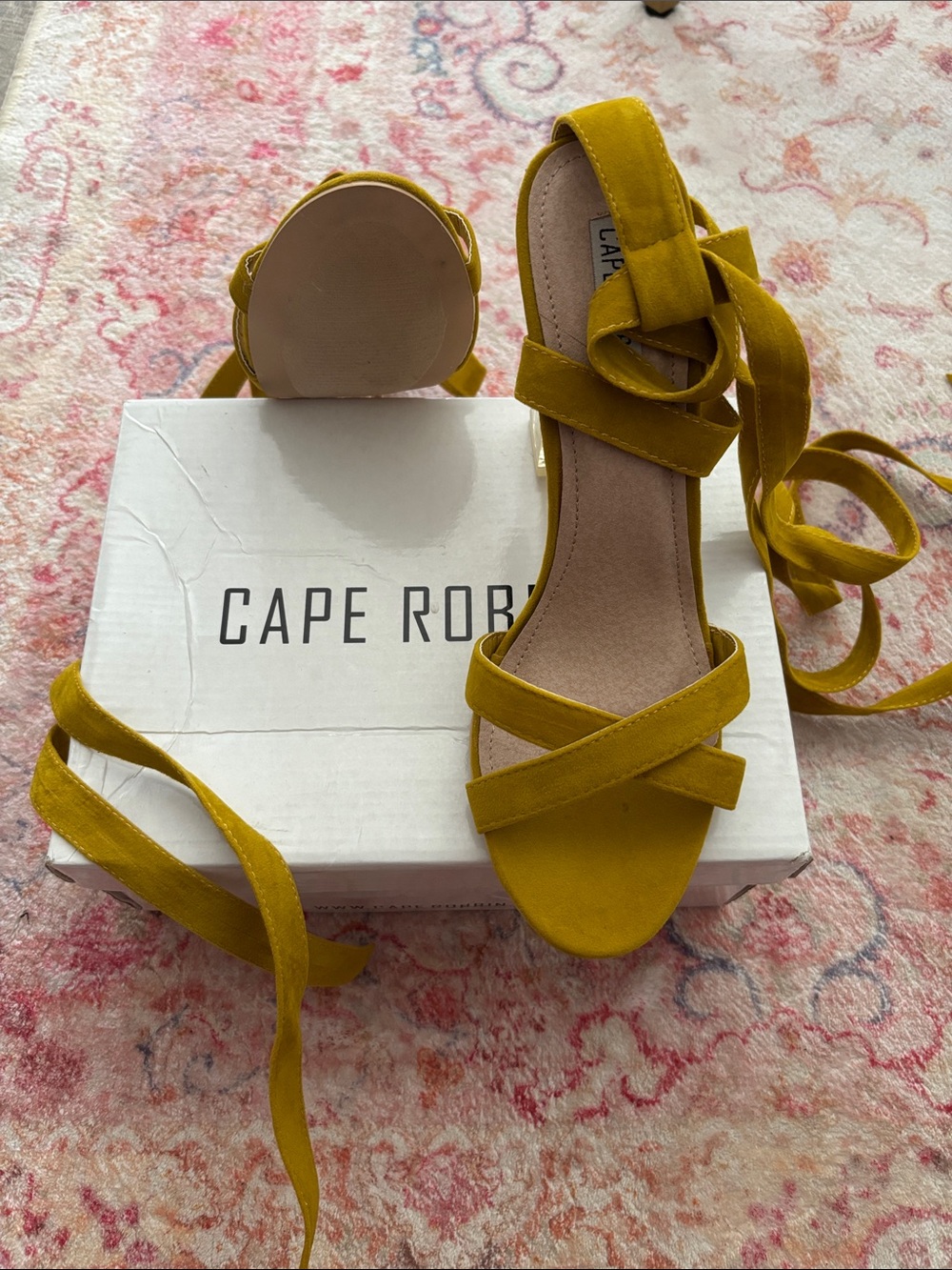 Cape Robbin Mustard Yellow Lace-Up Block Heel Sandals - Picture 2 of 7